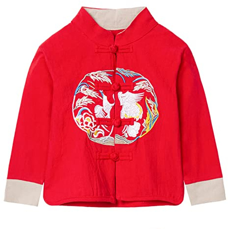 Mud Kingdom Toddler Girls New Years Jacket for Girl Embroidery Retro Outerwear Long Sleeve Chines Tang Red 3 Years