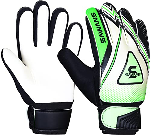 Fußball-Torwarthandschuhe für Jungen, Kinder, Jugendliche, Erwachsene, Fußball-Torwarthandschuhe, Fingerstütze, Handgelenk, Junior, rutschfeste Handfläche (Größe 7, Erwachsene), Schwarz/Grün