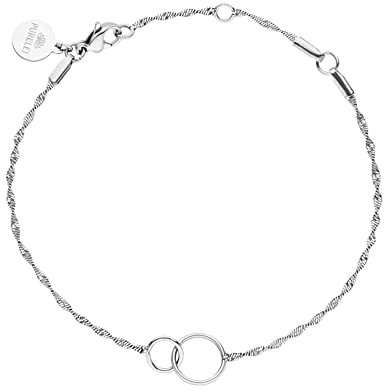 Purelei® Kekahi Armband (Silber), Wasserfestes Damen Armband, aus Edelstahl mit zwei ineinander greifenden Ringen, Geschenk für Frauen, 15-19 cm Länge verstellbar