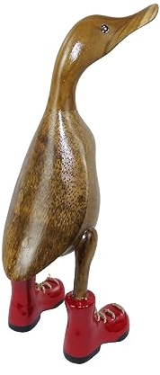 trendforge Dekortation Teakholz Ente Handmade Teakente Dekoartikel für Zuhause Geschenk hochwertig und einzigartig - ca. 33cm (Rot, M)