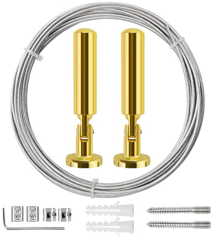 YIXISI 5m Wall Mount Curtain Rod Set, Hanging Curtain Drape Rod for Light/Lamp Photos Art Projects Clothesline (Golden)