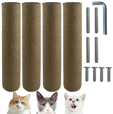 Cdycam 4 Pack Cat Scratching Post Replacement, 15.7 x 3.14 Inches M8 Screws Jute Cat Tree Scratch Post Refill Pole Parts, DIY Scratcher Posts for Kittens Tree Tower (Jute)