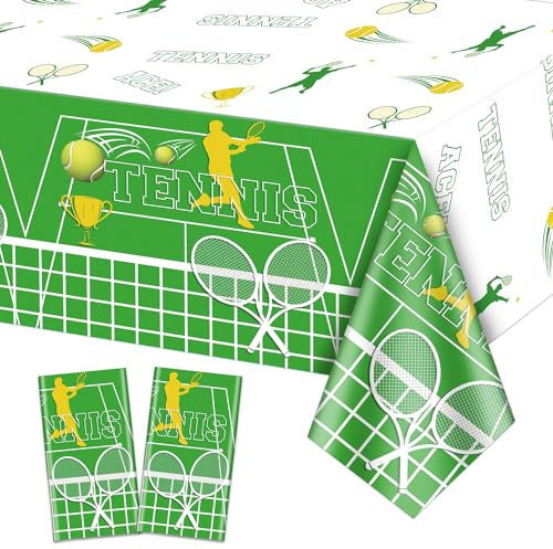 2 Pack tovaglie per feste di tennis, copertura del tavolo di compleanno a tema tennis, 220x130cm rettangolo copritavolo per uomini donne bambini festa di compleanno decorazioni per feste a tema tennis
