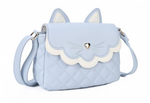 Gladdon Borsa a Tracolla per Ragazze Mini Borsa a Tracolla Borsa per orecchie di gatto Cute Princess Bag Borsa in pelle pura come regalo per ragazze, ragazzi e adolescenti Design originale(Blu)