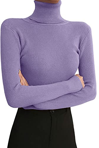 Polotröja dam långärmad ribbad – långärmad tröja enfärgad undertröjor långärmad tröja basic polotröja undertröja ledig sweatshirt aesthetic toppar Y2K crop top, lila, En Storlek