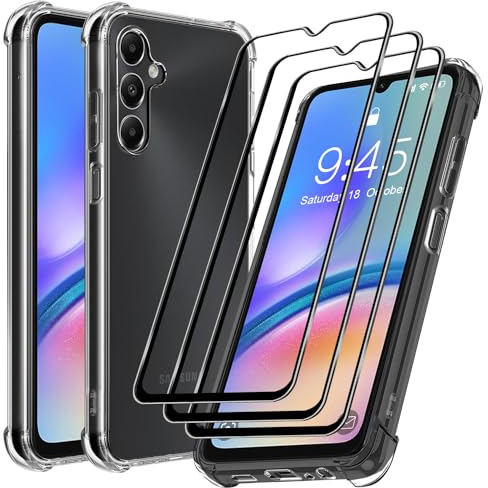 Für Samsung A05S Hülle mit 3 Stück Schutzfolie,Samsung Galaxy A05S Handyhülle,Displayschutzfolie,Dünne Weiche TPU Transparent Stoßfest Schutzhülle Kratzfest Handy-hulle Case Cover,6,7 Zoll