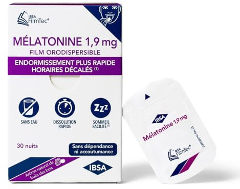 IBSA Pharma - FILMTEC® - Mélatonine 1,9mg - Endormissement plus rapide, horaires décalés - Fond en quelques secondes, sans eau - Boîte de 30 films, 1 mois - Complément alimentaire
