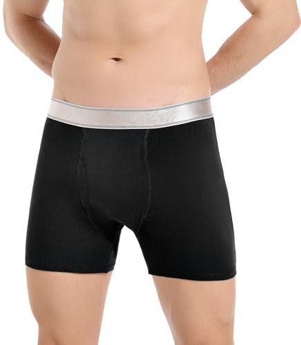 Homguard Inkontinenz-Boxershorts für Herren, Waschbare Schutzhose mit 150 ml Saugfähigem Urinvolumen, Auslaufsichere Unterwäsche, Wiederverwendbar, Baumwolle, Weich (Schwarz, M)