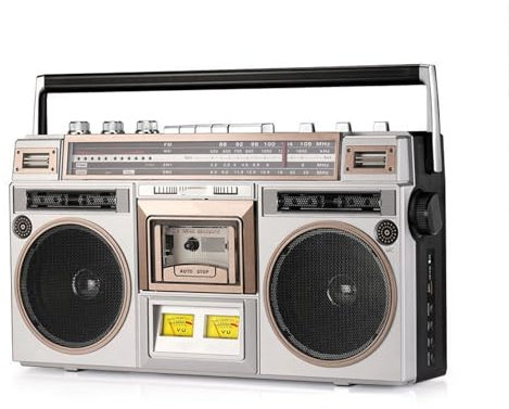 Klassisk 80-talsstil retro boombox, bärbar kassettspelarradio, med AM/FM, hörlursuttag, stöder USB-ingång, kassettinspelare för familjesammankomst resor