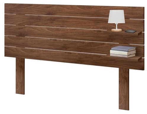 DHOME Headboard with Shelves Made of Recycled DM Wood with Legs Wall Mounted Pallet Style Vintage Nordic Bed Hardware Included (Horizontal Pallet, Walnut Wood, 160cm)