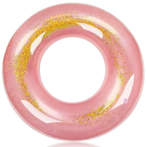 Simring, shallyong simring, genomskinlig, simringar, glitter, simdäck, vuxna, simdäck, uppblåsbar, simning på sommaren, stranden, poolleksaker (sequins – rosa)