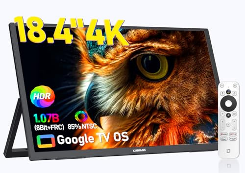 Kinhank 4K Portable Monitor mit Google TV, 18.4 Zoll Tragbarer Monitor, 3840x2160 UHD, HDR, 85% NTSC, IPS Mattes Augenpflege Bildschirm für PC/Laptop/Phone/Tablet/Xbox/PS4/5/Switch, USB C/HDMI