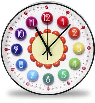 DEECOZY 12 Inch Learning Clock for Kids, Colorful 3D Numbers Telling Time Teaching Clock, Children's Silent Analog Non-Ticking Educational Wall Clocks for Teacher's Classrooms or Children's Bedrooms