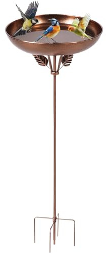 QWORK® Abbeveratoio per uccelli in metallo da 30 cm con base a 5 punte, mangiatoia per uccelli in ferro resistente alle intemperie per giardino e patio, bronzo anticato, altezza 80 cm