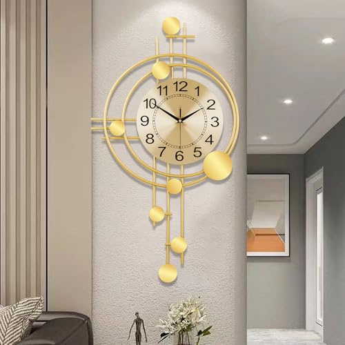 Gilacco Wall Clock with Pendulum, Silent Non-Ticking Quality Quartz Battery Operated, Analog Large Wall Clock for Living Room Kitchen Bathroom Bedroom Wall Home Decor, 41x74CM(Golden)