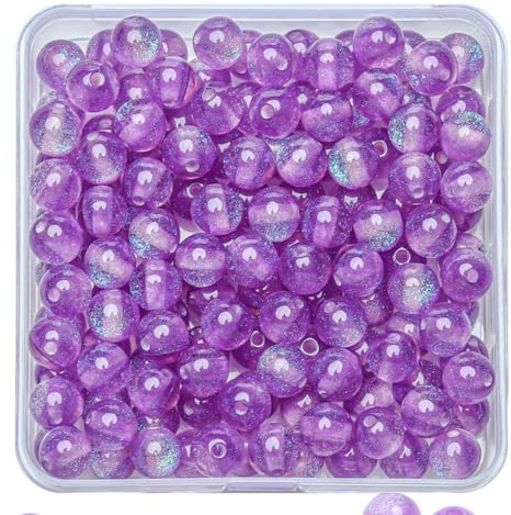 8mm Lila glittrande glaspärlor för armband, 100 st runda kristallglaspärlor med glitter, enfärgigt hantverkspärl-boxset för smycken, halsband, örhängen