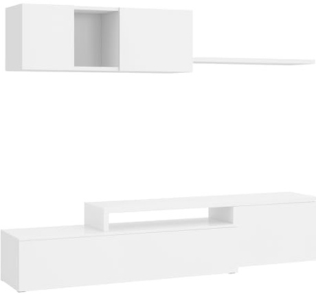 Bricozone Parete Attrezzata Moderna Soggiorno Design Contemporaneo Reversibile Con Mobile Porta Tv Pensile E Mensola In Pannello Melaminico Ideale Per Arredo Zona Living (Bianco)