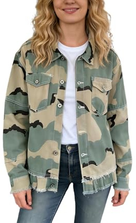 Women's Camouflage Vintage Jacket,Fashion Denim Button down Coat,Outdoor Leisure Cargo Shirt (US, Alpha, Medium, Regular, Regular)
