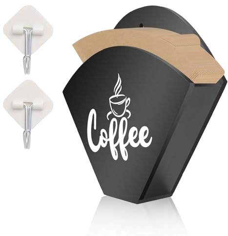 Kaffefilterhållare, kaffefilterhållare, förvaring med 2 krokar, kaffefilter i trä, filterpåsehållare för kaféer, barer, kök