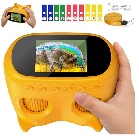 STEM Toys - Microscopio digitale portatile per bambini 1000X: microscopio e telescopio 2 in 1 per bambini con schermo IPS da 2 pollici, giocattoli STEM regalo di compleanno per ragazze, ragazzi e
