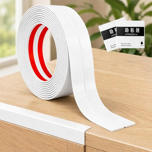 WENXINWIN 4M White Self-Adhesive PVC Corner Trim 4cm Edge Protector | Flexible PVC for Inner & Outer Corners, Peel-and-Stick Trim Protects Tiles, ideal for Kitchen, Bathroom and Furniture Edging.