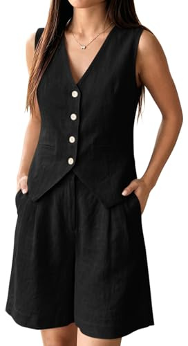 shownicer Ensemble Coton et Lin Femme Chic et Elégante Tailleur Pantalon été 2 Pieces Costume Shorts Tenue