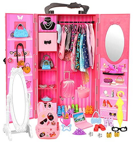 Miunana 110 Accesorios De miunana: Armario + 14 Vestidos + 10 Zapatos + 86 Accesorios para Muñeca De 11,5 Pulgadas 30 cm (Excluyendo Muñecas)
