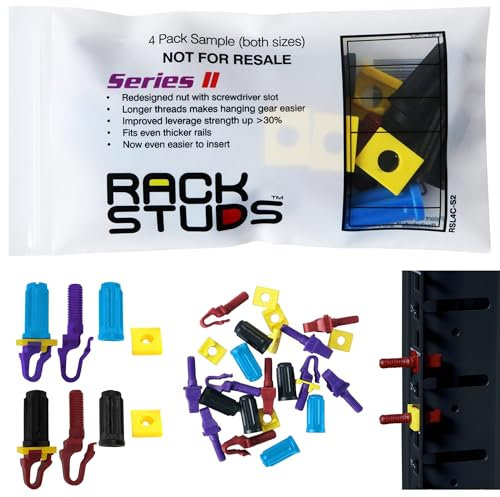 4C Rack Mount Solution II - Vis de montage pour rails verticaux 19, remplacement parfait des écrous de cage, écrous de rack, vis de montage de rack - 4 de chaque taille/couleur