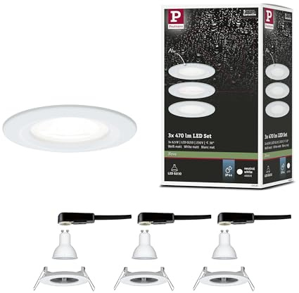 Paulmann 92980 Nova LED-inbyggnadslampa set med 3 runda 3x6,5W infälld spotlight vit matt spot aluminium zink infälld lampa 4000K GU10