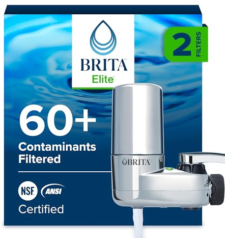 Brita Faucet Mount Water Filter System, Chrome, No-Wait Filtration, Easy Install, Multi-Use Tap Water Filter for Kitchens, Bathrooms & Small Spaces