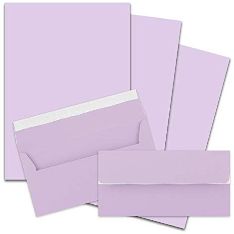 25x Briefpapier Set DIN A4 mit DIN Lang Briefumschlägen, Haftklebung - Flieder - mattes Schreibpapier mit Kuverts - FarbenFroh by GUSTAV NEUSER