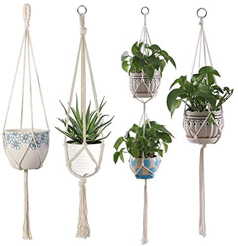 Helweet Suspension Macramé pour Plante - Pot Suspendu en Corde De Coton (N'inclut Pas Le Pot De Fleurs)