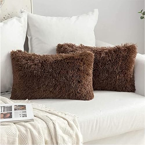 AdirHome 2er Set Kissenbezüge 50x70 cm Plüschkissen Kuschelig Couchkissen Superweich Kissen Flauschig Kissenbezug für Sofa Dekokissen Garten Outdoor Kissen (Brown,50 * 70 cm)