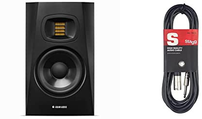 ADAM Audio T5V Studio Monitor for recording, mixing and mastering, Studio Quality Sound (Single) & Stagg SAC3PXM DL 3m/10 ft Deluxe XLR Male to Jack Cable