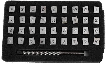 Tissting 36Pcs Metal Sello Punzón Herramienta 1/8 (3mm) Numero Letra Sello Set Impresión Digital Punzón Letra Inglesa Punzón para Estampar Metal, Cuero, Madera