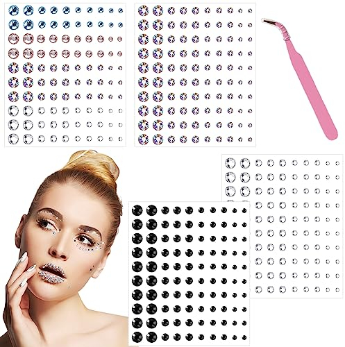 400 Pezzi Brillantini Make Up Viso, FUKPO Strass Glitter Adesivi Viso Occhi Corpo Unghie, Brillantini Trucco Autoadesivi Gemme Cristallo Piccoli Colorati per Festival Decorazioni Tatuaggi Temporanei