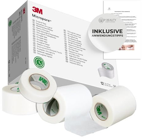 3M Micropore Vliespflaster Tape Weiß mit Anwendungstipps by P-Beauty für Wimpernverlängerung, Pflaster - Hypoallergen, Atmungsaktiv & Wasserfest - Klebeband für Haut & Lash Extensions (1,25cm 1x)