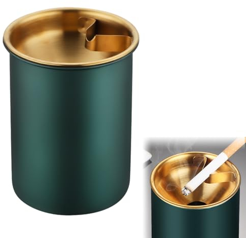 Aschenbecher mit Deckel,Aschenbecher für Draussen,Windaschenbecher Aschenbecher Edelstahl,Groß Aschenbecher Outdoor,Standaschenbecher für Draußen und Innen,für Zuhause und Büro (Dunkelgrün)