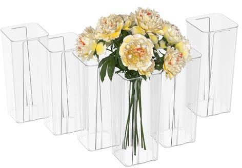 Sadstory Acrylic Tall Square Flower Vases, Clear Plastic Table Vases for Centerpieces, 6 Packs