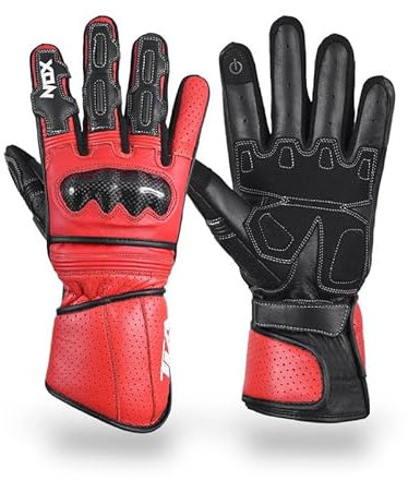 TLA NOX Guanti Moto Pelle Uomo/Donna Protezioni Moto, Polsino lungo Omologati CE, XS-4XL, Guanti Moto Donna/Uomo Touchscreen, Guanto Mezza Stagione, Traspiranti, Protezione all'Impatto