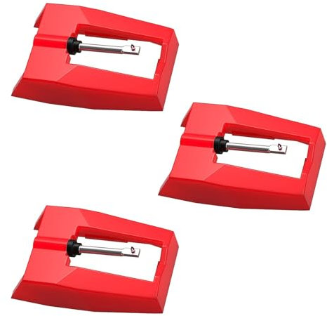 ANBOO 3pcs Pointe de Lecture Aiguille Tourne Disque Universel, Pointe de Lecture Platine Vinyle Diamant Rouge, Aiguille Diamant de Remplacement, Pointe de Lecture pour Tourne-Disque Vinyle (Rouge)