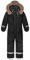 L SERVER Kinder Skianzug Jungen mit Kapuze Winddichte Wasserdichte Schneeoverall Mädchen Warmer Schneeanzug Dickere Skioverall mit Reflektierenden Streifen, Schwarz, 152-158