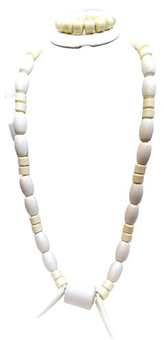 Traditionell afrikansk Edo Igbo vit korall pärlhalsband och armband set, elefant-tusk-design, nigerianska bröllopssmycken för män brudgum fest bröllop, en storlek, akryl, ingen ädelsten, One size