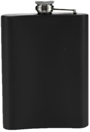 Fiaschetta per liquori | Regalo per il marito: fiaschetta tascabile piccola da 10 once placcata in nero opaco, contenitore per alcol a prova di perdite con tappo di collegamento incernierato