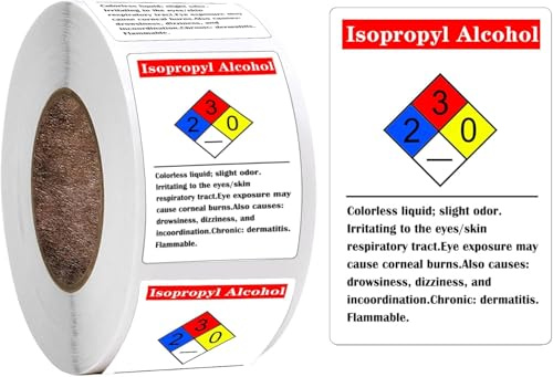 Isopropyl Alcohol Chemical NFPA Labels Hazard Labels 2 x 3 Inch Warning Sticker Chemical Vinyl Label 250 Pcs Adhesive HMIG Label with 4 Color Imprint for Identifying and Marking