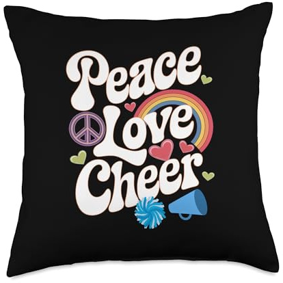 Peace Love Cheer Groovy Retro Pom Pom Megaphone Funny Throw Pillow