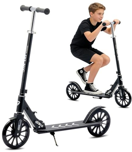 CUIOT Scooter for Adults Foldable 300lbs Lightweight 8IN Big Wheels Kick Scooters with Height Adjustable, Aluminum Frame, for Urban Commuting and Outdoor Fun | Suitable for Teens 8-12,Black