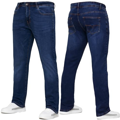 989Zé ENZO Mens Stretch Straight Leg Regular Fit Casual Cotton Classic 5 Pocket Basic Zipper Denim Jeans