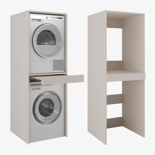 PLATAN ROOM Waschmaschine Trockner Schrank mit Ausziehbrett • Waschmaschinenschrank für Waschmaschine & Wäschetrockner • Überbauschrank 187 x 65 x 66 cm (Kaschmir)