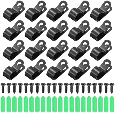 QUARKZMAN 20Pcs 12mm(1/2) Morsetti Per Filo Recinzione, Clip Di Montaggio Per Recinzione Agricola Tipo R Con Viti E Tubi Di Espansione Per Fissare Fili Saldati A Recinzioni In Vinile